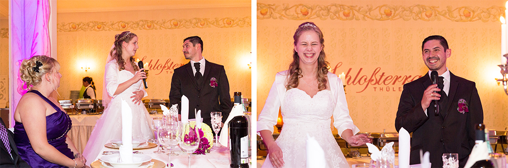 Hochzeitsfeier - Schlossterasse im Landgasthaus Thüle, Salzkotten Daniela Andreas Ansprache Eröffnung Buffet Hochzeitspaar Brautpaar Hochzeit Feier Salzkotten Paderborn Fotografe - Diana Jill Fotografie