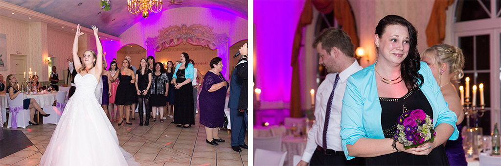 Daniela Andreas Brautstraußwurf Brautstrauß werfen Hochzeitsfeier Hochzeit Landgasthaus Lohre Schloßterasse Thüle Salzkotten Paderborn Fotograf - Diana Jill Fotografie